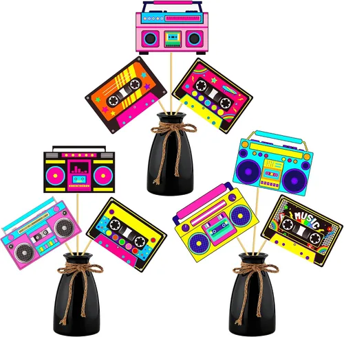 Vista 2 de Cinta de casete para decoración de mesa de fiesta, decoración de fiesta Boombox, decoración de fiesta de radio Boom Box Cut 1980, cinta de cassette
