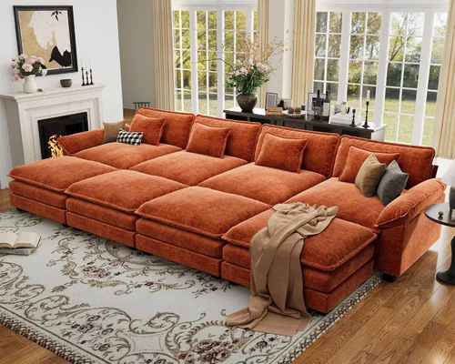 Vista 62 de Sofá modular de gran tamaño de 154 pulgadas, cómodo sofá en forma de U con 3 otomanas móviles, sofá moderno de felpilla de 7 plazas para sala