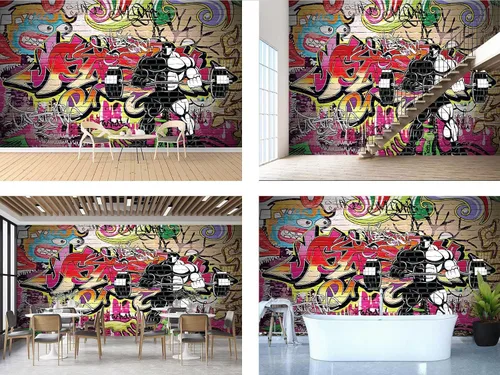Vista 3 de Graffiti Fitness - Mural de pared para dormitorio, 98 x 71 pulgadas (ancho x alto)