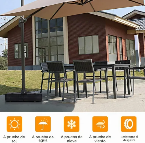 Vista 7 de Tangkula Base de sombrilla de patio con ruedas, peso relleno de arena húmeda de 260 libras, placa base cuadrada resistente para sombrilla con barra