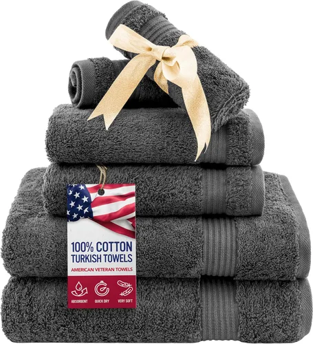 Vista 41 de Juego de toallas American Veteran Towel, de lujo, 6 piezas de algodón 100 % turco para máxima suavidad y absorción, para hotel y spa