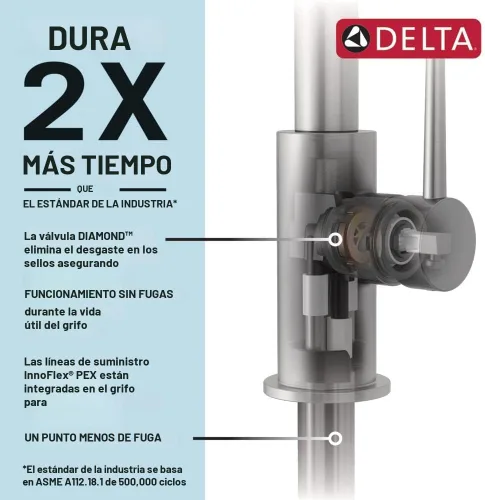 Vista 3 de Delta Leland Grifo de Cocina Táctil de Níquel Cepillado con Rociador Desplegable, Grifo Táctil Tradicional de Un Solo Orificio para Fregadero