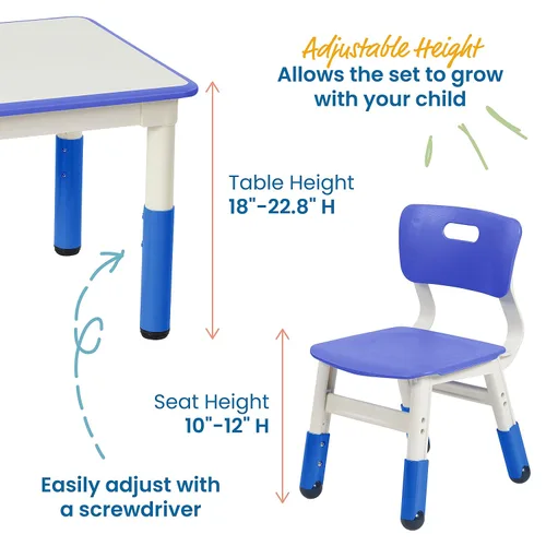 Vista 3 de ECR4Kids Mesa de actividades rectangular de borrado en seco con dos sillas, muebles para niños, azul, 3 piezas