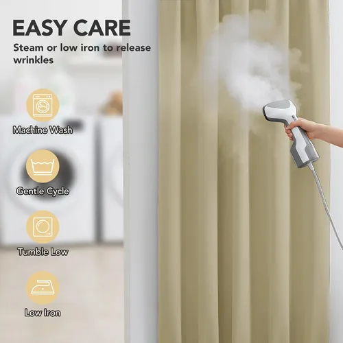 Vista 7 de Deconovo Cortina opaca para puerta de vidrio y luces laterales, panel de privacidad con aislamiento térmico con doble bolsillo para barra y Beige