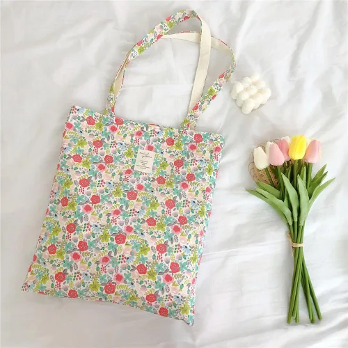 Vista 3 de Floral Canvas Tote Bag Double-Sided Printed Cloth Cotton Tote Floral Shoulder Bags for Beach Travel Shopping Grocery