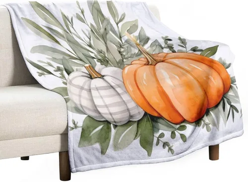 Vista 30 de Manta de lana cuadriculada con diseño de calabaza, hojas de arce, Acción de Gracias, manta de cama para otoño, Acción de Gracias, ligera, súper
