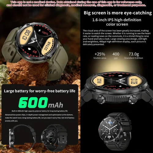 Vista 4 de Reloj inteligente (respuesta/haz llamadas) para hombres, reloj inteligente redondo de pantalla grande de 1.6 pulgadas para iPhone Android