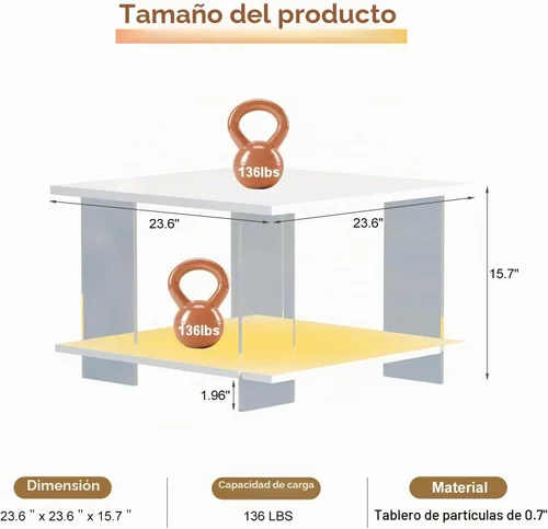 Vista 2 de HedoAjim Mesa de café de 24" de acrílico con tablero de madera blanca, mesa central minimalista y moderna de estilo cuadrado para la sala de estar