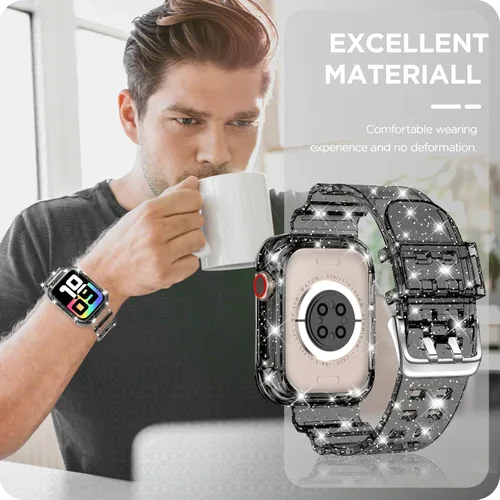 Vista 114 de DABAOZA - Correa transparente compatible con Apple Watch con estuche protector, correa deportiva de TPU con brillo para mujeres y hombres