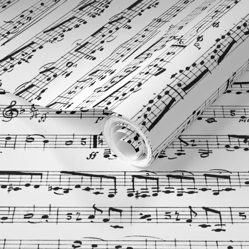 Vista 2 de Muestras de papel tapiz extraíbles, color blanco y negro, notas musicales, músico, piano musical, papel pintado prepegado Spoonflower