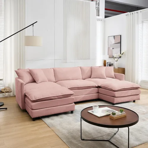 Vista 20 de Sofá modular modular de pana de 108.27 pulgadas, moderno juego de sofá para sala de estar con 3 asientos, 1 otomana y 3 almohadas, cómodos sofás