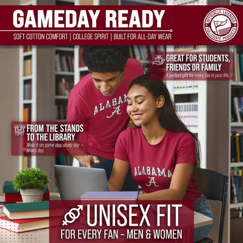 Vista 4 de Campus Colors NCAA - Camiseta de algodón para adulto, unisex, para el día del juego Camiseta con licencia oficial de la NCAA, algodón hilado