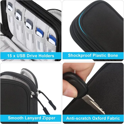 Vista 4 de Lacdo Estuche para unidad flash USB, organizador portátil de accesorios electrónicos para SanDisk/SamData/Samsung, memoria, USB, USB, USB, USB, USB