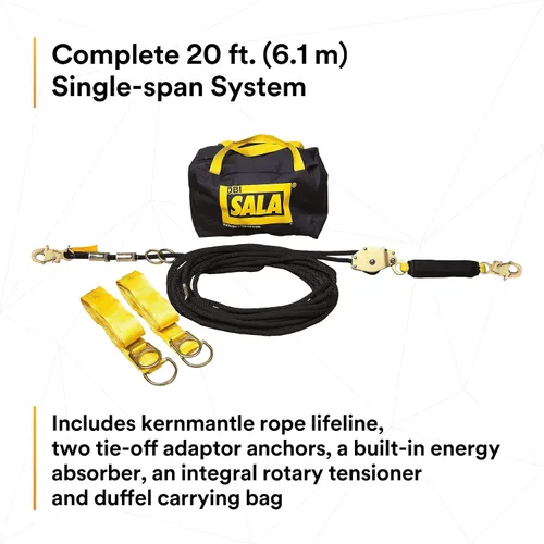 Vista 3 de 3M DBI-SALA Sayfline 7600502 Sistema de línea de vida horizontal, cuerda Kernmantle de 20 pies con tensor, absorbente de energía, dos adaptadores