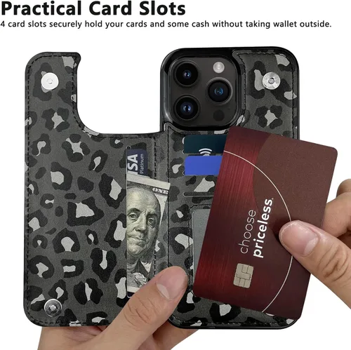 Vista 3 de Funda tipo cartera de piel con tapa compatible con iPhone 13 Pro Max de 6.7 pulgadas, para mujeres y niñas con tarjetero y doble cierre magnético