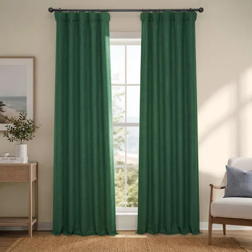 Vista 86 de HPD Half Price Drapes - Cortinas de lino sintético para sala de estar (2 paneles) - 100 pulgadas de ancho x 84 pulgadas de largo - Cortinas
