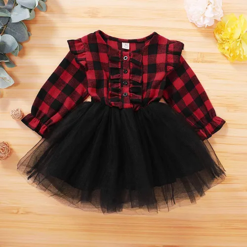 Vista 2 de Vestido de Navidad para niñas pequeñas, con volantes, diseño de búfalo, tutú, tul, vestido de princesa