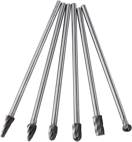 Vista 9 de 6 unids 0.236 in vástago carburo de tungsteno limas rotativas rebabas punto punto rebabas muere amoladora aluminio 0.394 in cabeza
