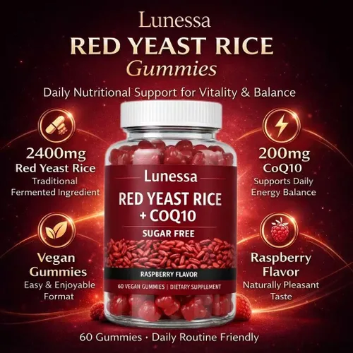 Vista 2 de Arroz de levadura roja Lunessa, con arroz de levadura roja de 2400 mg, CoQ10 200 mg, restaura la vitalidad corporal y mantiene niveles saludables