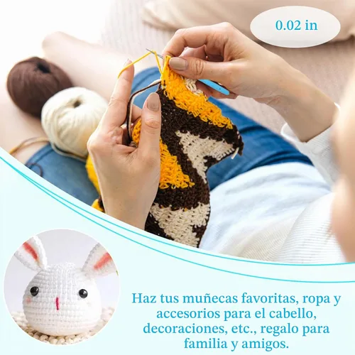 Vista 6 de Gancho de ganchillo de 0,5 mm, mango ergonómico para manos con artritis, agujas de tejer extra largas para principiantes y lana para ganchillo