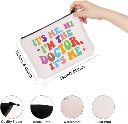 Vista 2 de TSOTMO Bolsa de maquillaje para médico, regalo para dentista y doctora, soy yo, hola soy el doctor, soy yo, regalo para doctora, Beige, Médico