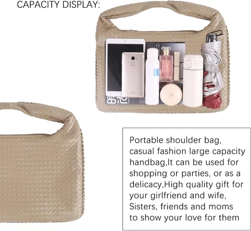 Vista 5 de Bolso Hobo de cuero tejido con bolso para mujer, bolso de hombro con asa superior, bolsas de mano para mujer, bolso suave de gran capacidad