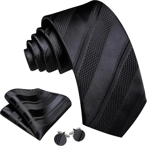 Vista 84 de Barry.Wang Juego de corbatas para hombre, corbata de seda a rayas, tejido a cuadros, gemelos formales, negocios, boda