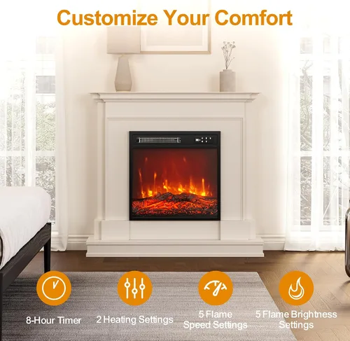 Vista 4 de Royalcraft Inserto de chimenea eléctrica de 18 pulgadas, calentador de chimenea empotrado con control remoto, calentador pequeño con bajo ruido