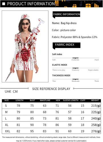 Vista 7 de ZJLJAYCHOU Disfraz de Halloween para mujer, disfraz de enfermera sangrienta, disfraz de Halloween para adultos, enfermera zombi, disfraz de fiesta