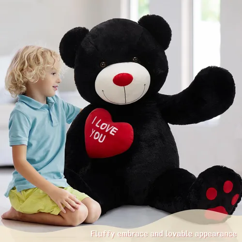 Vista 6 de BENINY Osos de peluche grandes en forma de corazón rojo, osos de peluche negros con bordado "Te quiero" para novia, osos de peluche grandes