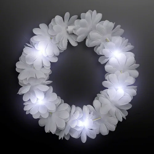 Vista 2 de Juego de 12 diademas florales hawaianas LED blancas con corona de flores iluminadas