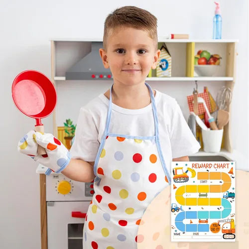Vista 5 de Tabla de recompensas temáticas de construcción, 10 tablas de comportamiento para niños con 216 calcomanías redondas, tabla de responsabilidad