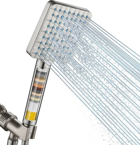 Vista 12 de Cobbe Cabezal de ducha filtrado con mano, 6 modos de pulverización, filtros suavizantes de agua, elimina el cloro y reduce la piel seca, níquel