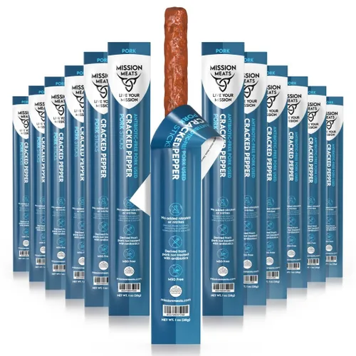 Vista 9 de Mission Meats - Palitos de cerdo de pimienta agrietada sin antibióticos sin azúcar, bocadillos keto enteros 30 sin nitratos sin nitritos, bocadillos