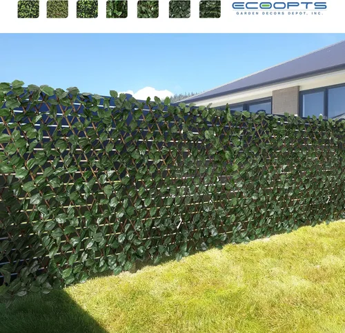 Vista 7 de ECOOPTS Pantalla de valla de privacidad de hojas de hiedra sintética expandible, panel de cercado decorativo elástico para balcón, patio, exterior