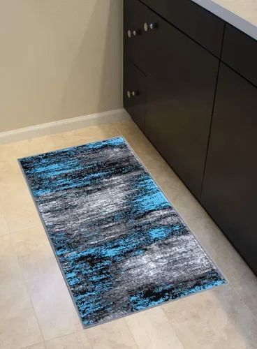 Vista 2 de Masada Rugs, Alfombra moderna y contemporánea, azul, gris y negro (2 pies x 3 pies)