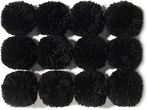 Vista 4 de Paquete de 12 pompones de hilo para sombreros 8CM-3PULADAS Suministros de fiesta Arte y manualidades hechas a mano Accesorios decorativos (Negro)