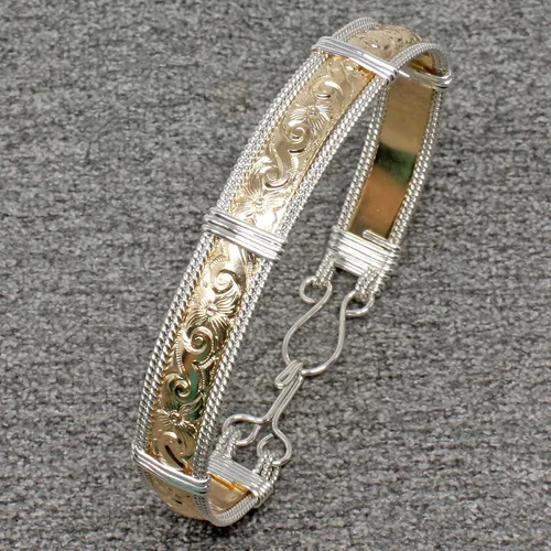 Vista 3 de Pulsera hecha a mano con relleno de oro de 14 quilates y plata esterlina, pulsera de oro para mujer