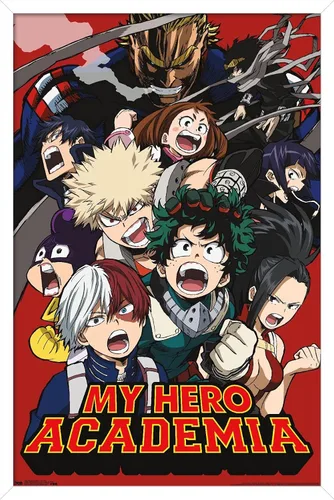 Vista 12 de My Hero Academia - Póster de pared Key Art 2, 22.4 pulgadas de largo x 14.7 pulgadas, versión enmarcada en madera de granero