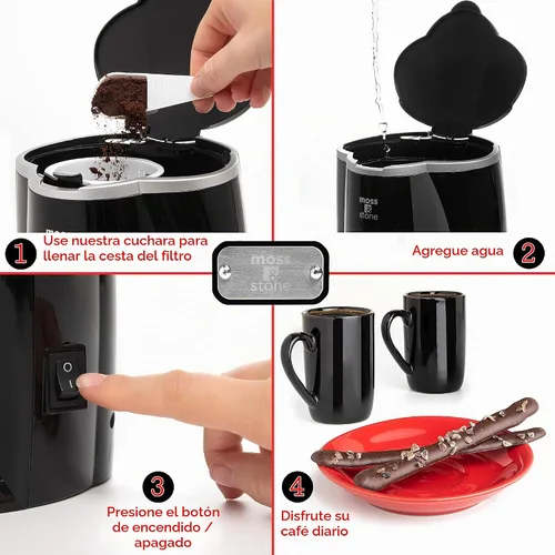 Vista 3 de Moss & Stone - Mini cafetera de goteo de 2 tazas con tazas de 5 onzas, cafetera pequeña