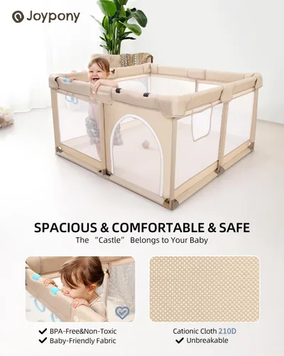 Vista 4 de Joypony Corralito para bebés, corralito pequeño de 50 x 50 pulgadas para bebés y niños pequeños, corralito para niños con puerta, patio