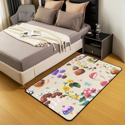 Vista 5 de jejeloiu Cute Mushroom Decor Rugs for Living Room Bedroom for Kids Boys Girls Area Rug 3x5 Botanical Plants Decorative Carpet Cartoon Mushrooms