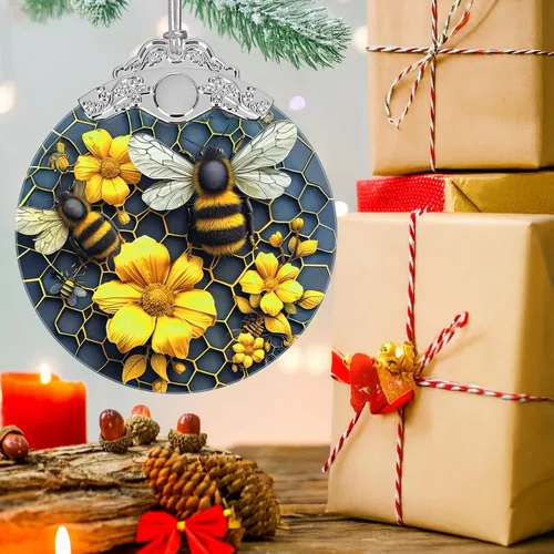 Vista 6 de Decoración navideña de abejas, adornos para árbol de vitrales, regalo de Navidad para amigos, familiares, compañeros de trabajo