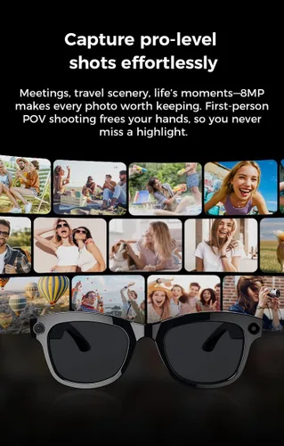 Vista 5 de Lentes inteligentes AI con cámara HD de 8 MP, grabación de video continua de 1200P, traducción de voz en tiempo real (más de 100 idiomas)
