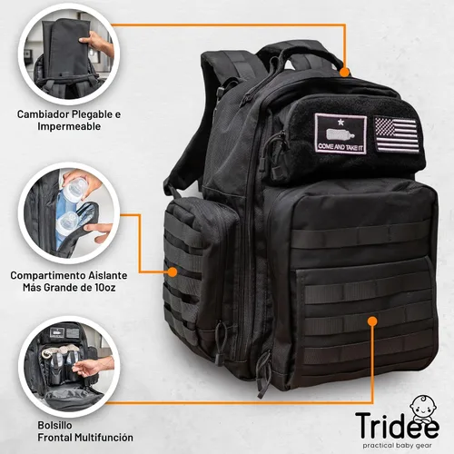 Vista 4 de Bolsa de pañales para papá, mochila militar estilo Molle, hecha de poliéster resistente 900D impermeable con correas extra largas más anchas, bolsa