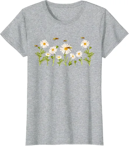 Vista 26 de Marguerites Daisy - Camiseta de verano con margaritas de jardín de flores, Negro, S