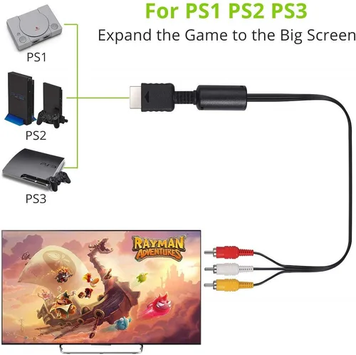 Vista 4 de PS2 PS1 PS3 to AV Cable 6ft AV Cable PS2 Console Composite 3 RCA Compatible for PlayStation 1 2 3 Replace AV Cable - Black