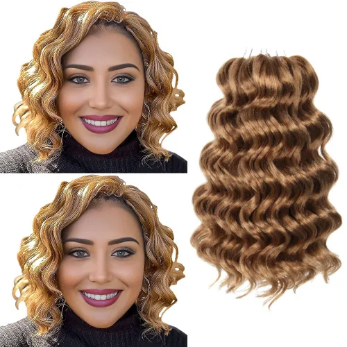 Vista 8 de Pelo de onda marina con trenzas de ganchillo, 6 pulgadas, 8 paquetes, trenzas rizadas suaves y profundas, extensiones de pelo sintético ondulado