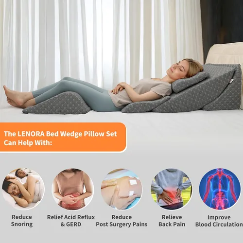 Vista 5 de Juego de almohada ortopédica ajustable de cuña para cama poscirugía, almohada de cuña de espuma viscoelástica para aliviar el dolor de espalda