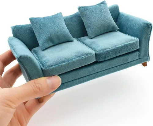 Vista 8 de iLAND Muebles modernos para casa de muñecas en escala 1/12 de sofá en miniatura para sala de estar de casa de muñecas (terciopelo azul oscuro)